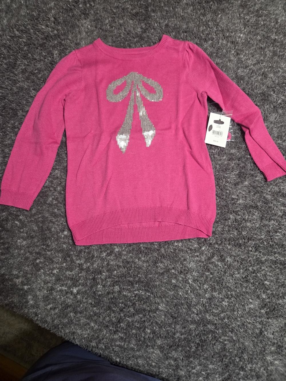 crown & ivy Hot Pink Sweater with Silver Sequin Bow
